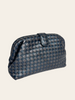 Bottega Veneta Lauren 1980 Clutch Black Intrecciato — three-quarter angle view of the clutch showing the frame closure and woven texture.