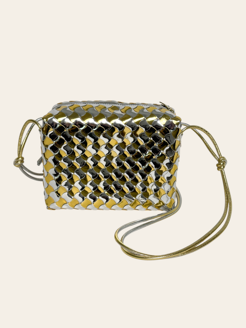Small Loop Metallic Intrecciato Lambskin Shoulder Bag Silver Gold