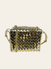Bottega Veneta Small Loop Metallic Intrecciato Lambskin Shoulder Bag Silver Gold — angled view showing the zip-top closure and boxy silhouette.