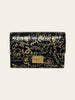 Chanel Calfskin Crocodile Embossed Graffiti 2.55 Reissue Flap Card Holder Black Gold — front view in black crocodile-embossed calfskin with the gold graffiti overlay and Mademoiselle turn-lock closure.