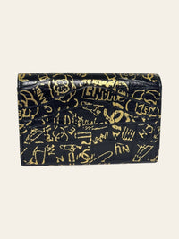 Calfskin Crocodile Embossed Graffiti 2.55 Reissue Flap Card Holder Black Gold 3