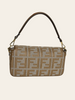 Fendi Wool Houndstooth FF Baguette Beige. Back facing view with top handle raised, showing the full FF houndstooth jacquard pattern.