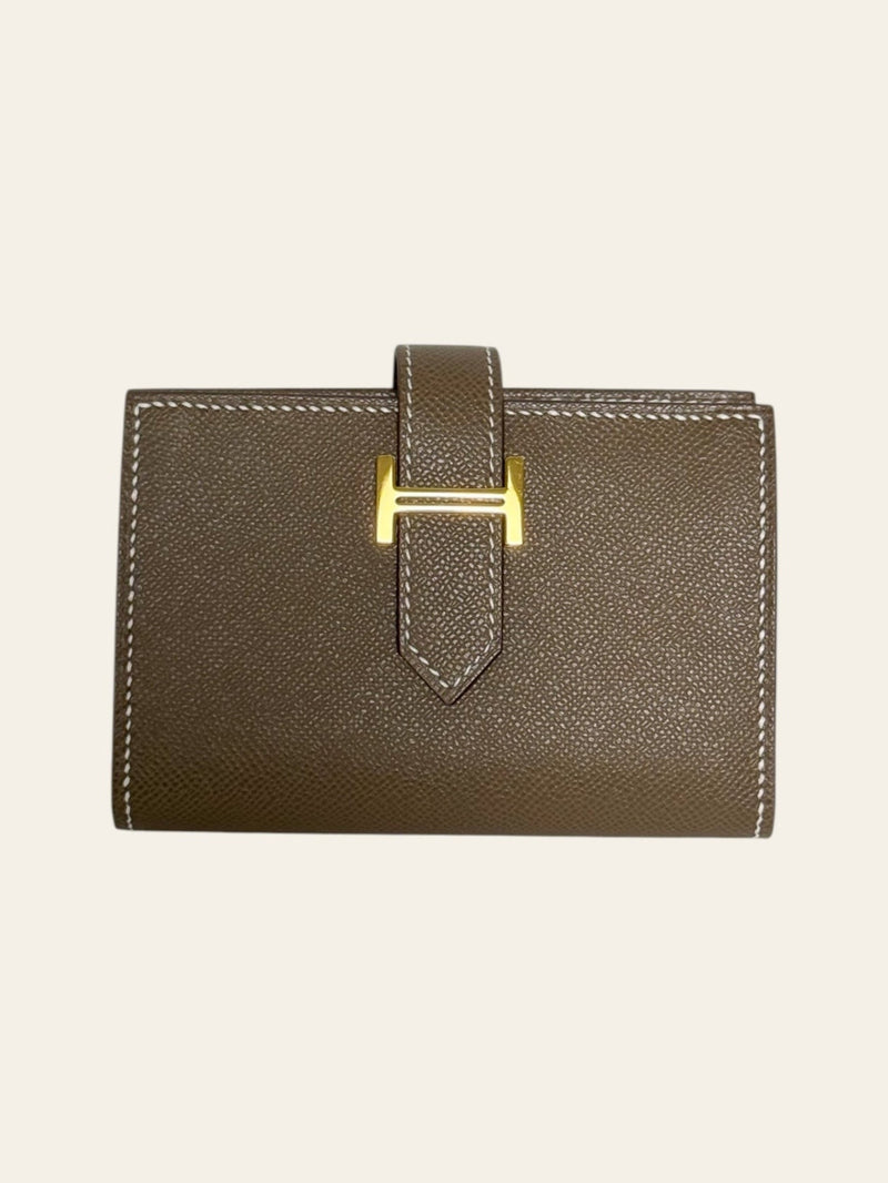 Béarn Mini Wallet Etoupe Epsom Gold Hardware